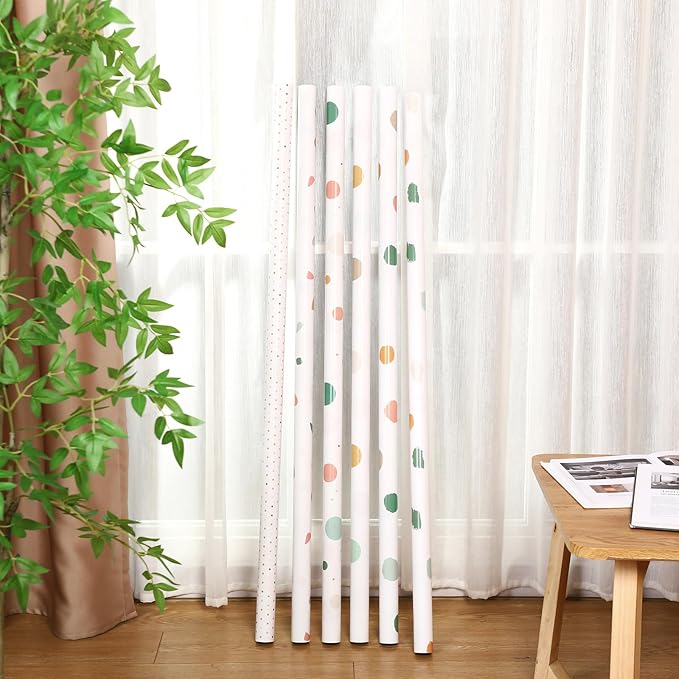 Skyygemm 6 Rolls Classroom Bulletin Board Paper Roll Polka Dot 4 x 12 ft Fade Resistant Colored Background Paper Bulk for Art Decor Drawing Craft(Boho Color)