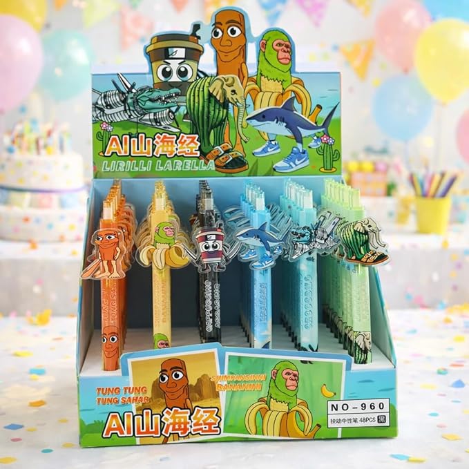 Italian Brainrot Erasable Pens, Cute Animal Ball Point Pens 0.5mm Blue Party Favors for Kids, Back to School Supplies Fun Stationary Pen Gifts for Birthday (6 Brainrot)