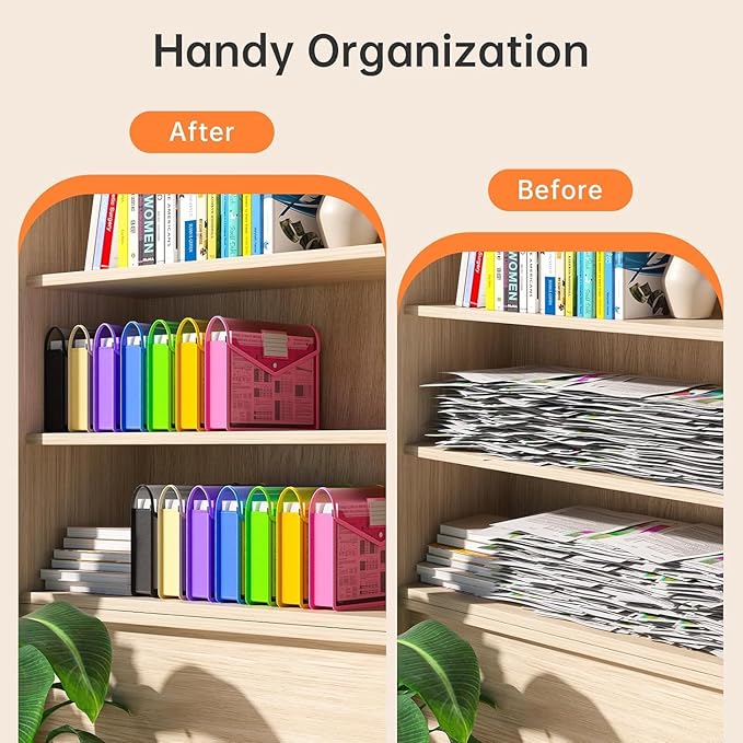 3 Pack Plastic Expanding File Folder, Transparent Envelopes with Snap Closure, Fit Letter/A4 Size for School/Office/Home/Hospital, No Dividers, Large Capacity-3 Colors