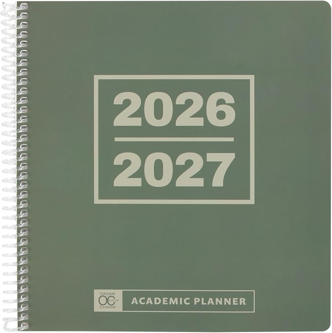 Order Out Of Chaos Academic Planner 2026-2027 Daily Weekly and Monthly Calendar, School Agenda Book, July 2026-June 2027 planner 8.5x8.25 Homework Organizer (Fresh Sage)