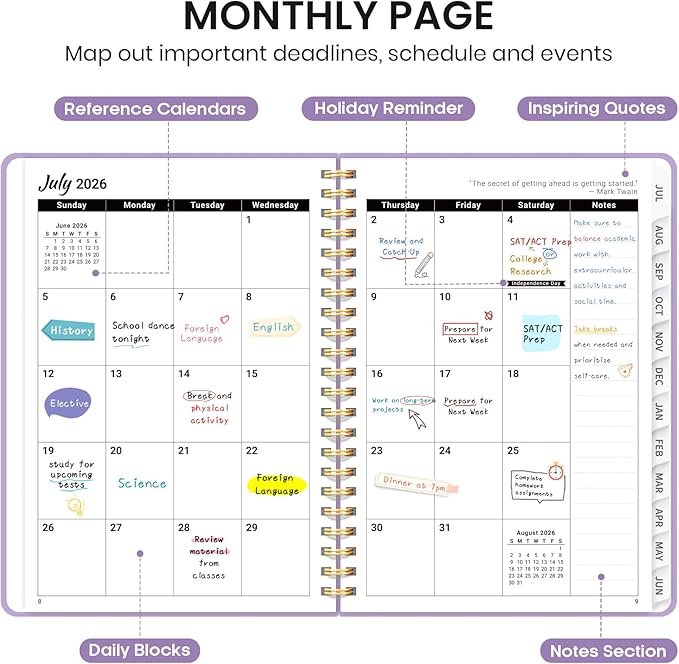 Planner 2026-2027 for Women & Men, Set of 3, Academic Monthly and Weekly Calendar Planner, Jul 2026 - Jun 2027, A5 (6.3" x 8.5"), Teacher Student Planning Book with Tabs, Ideal for Office School Supplies - Lilac Purple