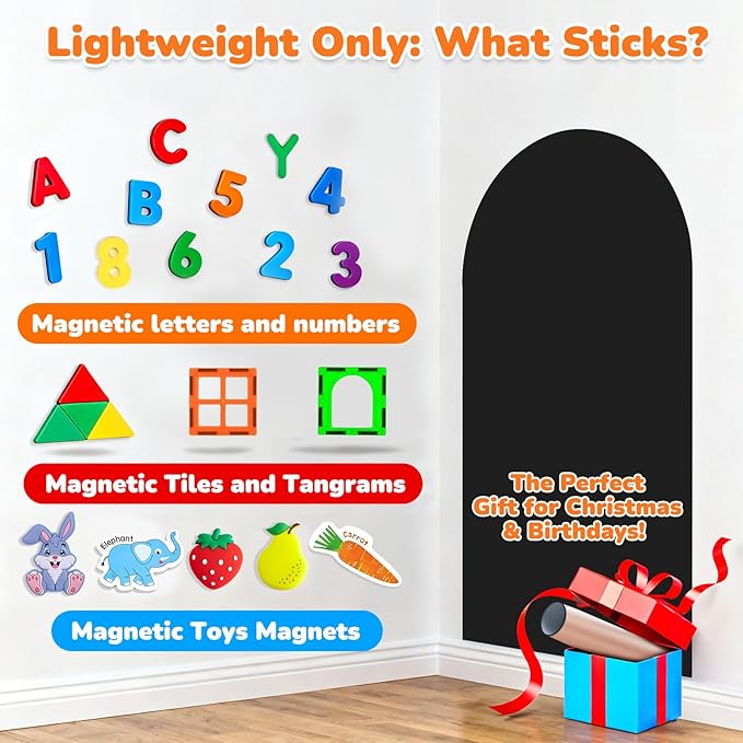 Magnetic Arch Wall Decal: Small 15.7" x 31.5" Vinyl Peel and Stick Chalkboard for Kids Playroom Classroom Home Use - Educational Learning Tool for Toddlers 1-3 & Children 4-7 (Black)