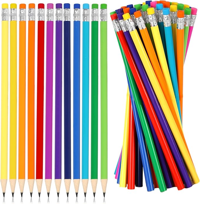 Whaline 48Pcs Colorful Pencils with Erasers Christmas Rainbow Color Wooden Pencil Unsharpened Writing Drawing Pencil for Xmas Party Supplies Stocking Stuffer Students Graduation Office Stationery Gift