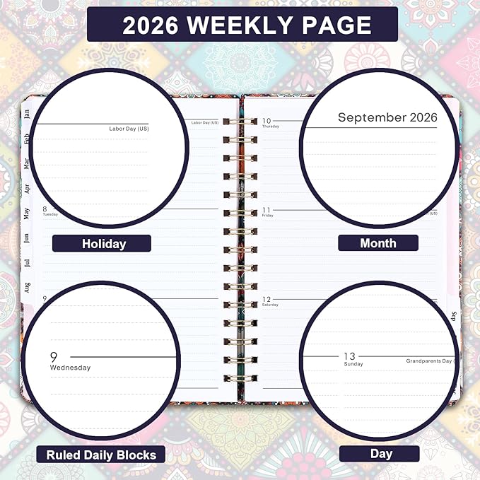 2026 Planner - 2026 Planner Weekly and Monthly, Jan. 2026 - Dec. 2026, 6.3” x 8.4”, Calendar Planner, Planner 2026, Weekly Monthly Planner with Tabs, Premium Paper & Contacts