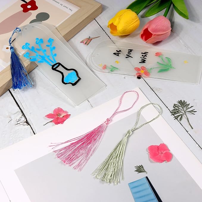 30 Pcs Acrylic Bookmark Blanks Bulk Clear Book Marks Kit with 30 Pcs Colorful Tassels Transparent Reading Book Page Mark Tags Set DIY Crafts Arts Projects Semicircle