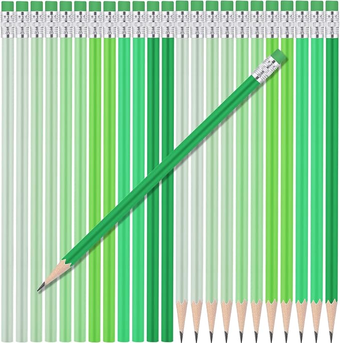 24 Pcs Round Pencils with Eraser 2 HB Cute Pencils Bulk for School Graphite Wood Color Unsharpened Pencil for Drawing Sketching Wedding School Teacher Supplies Student Reward(Green)