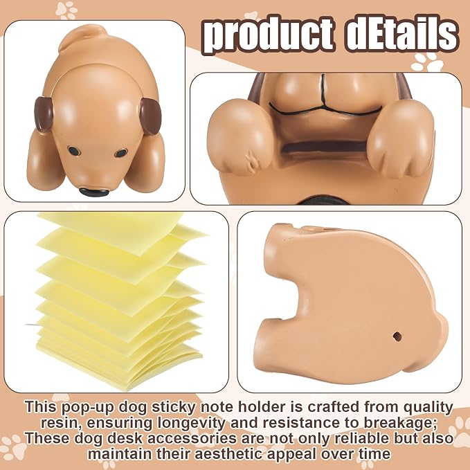 Chunful 3pcs Pop-up Note Dispenser Set Include Resign Brown Dog Note Dispenser, 2 Pcs 3" x 3" Sticky for Office Desk Accessories