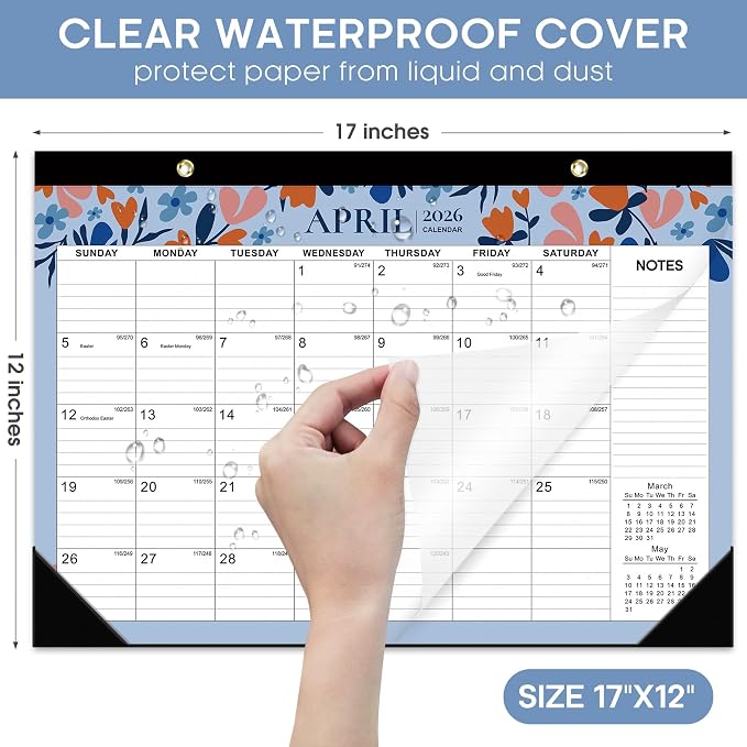 3 Pack of Desk Calendar 2026-2027, 21-Month Calendar Runs Unitl June 2027, Large 17" x 12" Monthly Desktop & Wall Calendar for Home & Office - Twilight Petals