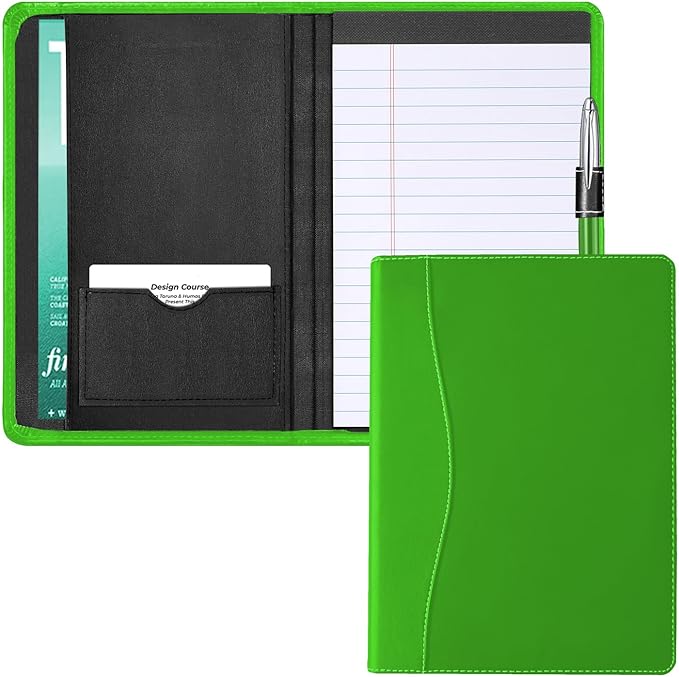 Mini Padfolio/Junior Portfolio Folder Case, Business A5 Binder Organizer Notepad for Men Women, 5 x 8 Writing Pad Included, Green