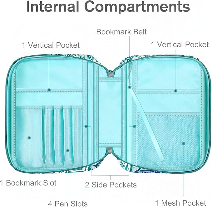FINPAC Bible Cover, Carrying Book Case Church Bag Bible Protective with Handle and Zippered Pocket, Gift for Mother Lady Women Men, Emerald Illusions