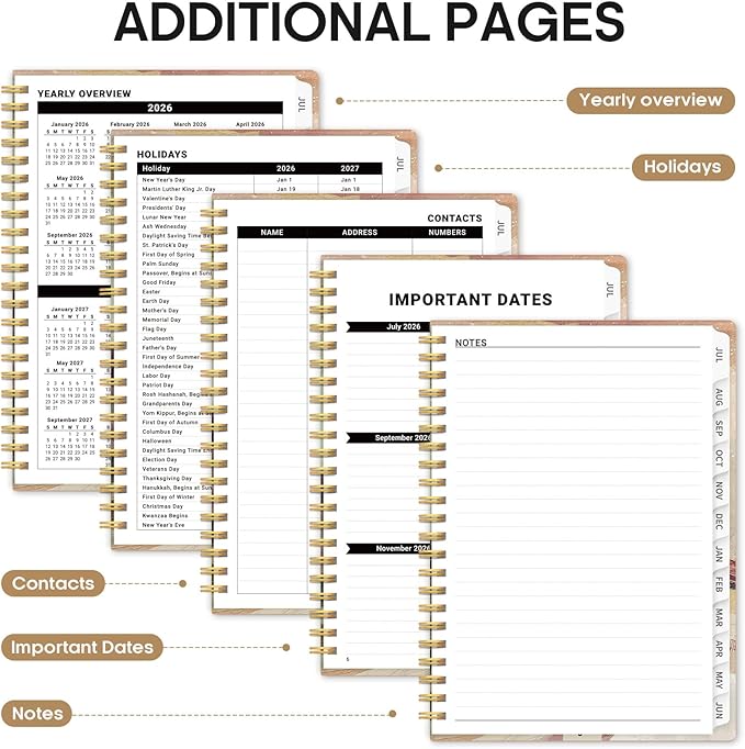 Planner 2026-2027, Academic Year Monthly and Weekly Calendar Planner, Jul 2026 - Jun 2027, Hardcover Teacher Student Planning Agenda book with Tabs, Perfect for School Office Supplies, 6.3" x 8.5" - Landscape