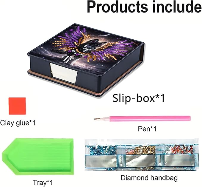 Wolf Diamonds Painting Kit Note Box,Animal Memo Paper Storage Box Diamond Art,Sticky Note Holder Diamond Art,Diamond Painting Memo Pad For Office Desk. (Wolf)