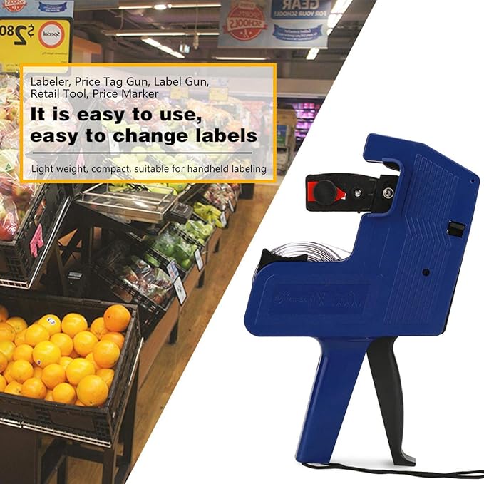 Labeler Printer, Three Colors MX-5500 Label Maker Tape 8 Digits Price Tag Gun Retail Tool Include Labels & Ink Refill(blue)