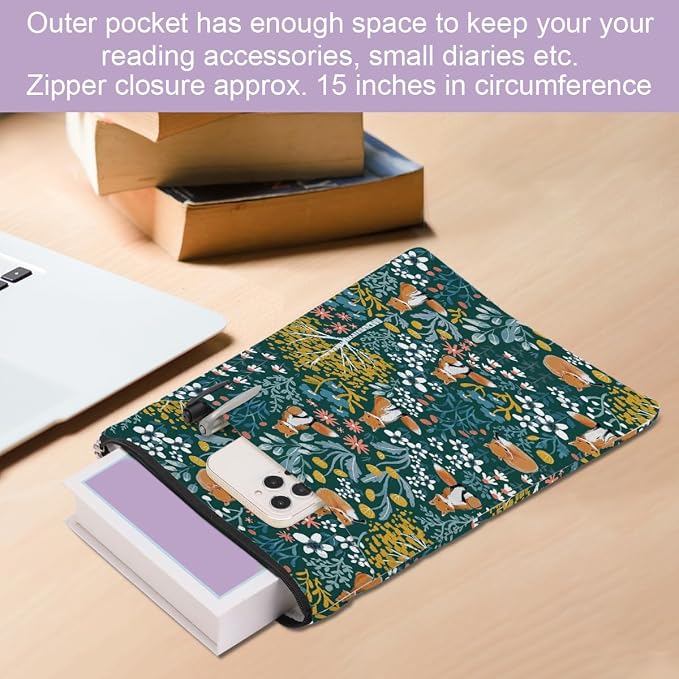 Book Sleeve Books Cover Waterproof Books Protector with Zipper Bookish Gifts Bookworm Gifts Women Student Sisters Daughter Teacher Book Lovers Gifts, Forest Fox Stuff Fox Gifts for Foxes Lover