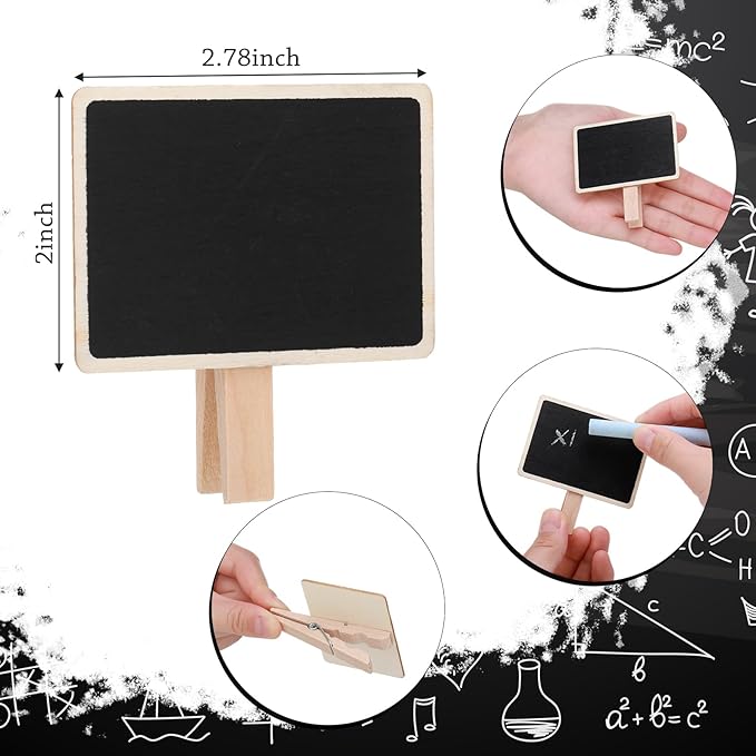 30 Pcs Wood Mini Chalkboard Clips Message Chalk Board Signs Label Board Clip Chalkboard Signs for Note Taking Wedding Party Buffet Food Name Tags 2 x 2.8 Inch(Rectangular)