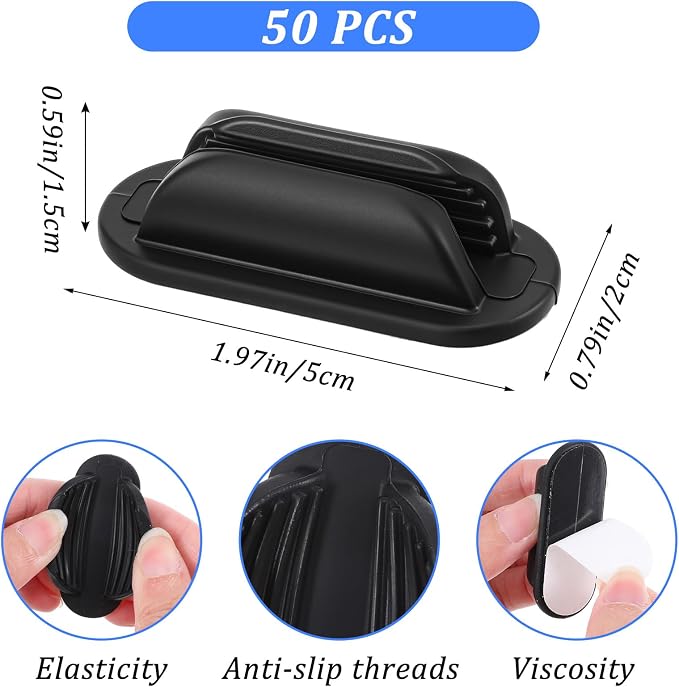 50 Pcs Adhesive Pencil Holders for Desk and Wall, Silicone Marker Organizer for Clipboard Reusable Teacher Supplies for Classroom School Office Desk Accessories (Black)