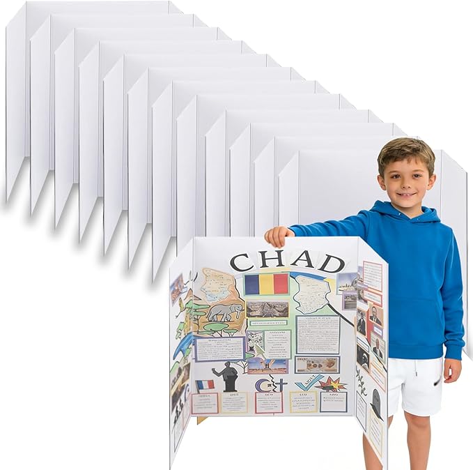 LonlyEagle 36” x 48” Trifold Poster Board，White Corrugated Project Boards for Presentations, Science Fair, School Projects, Event Displays and Trifold Picture Board，12 Pack