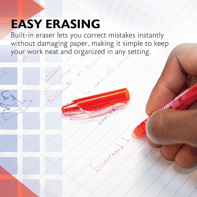 BAZIC PRODUCTS Frizz Erasable Gel Pens, 0.7mm Medium Point, Red Ink, Comfort Grip for Smooth Writing Drawing Planner, 144-Pack