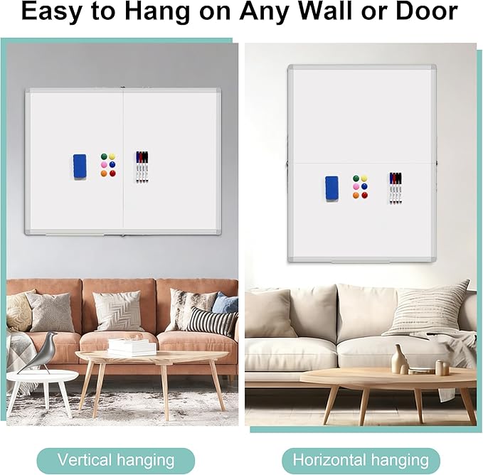 Dry Erase White Board 48 X 36 Inch, Wall-Mounted Silver Aluminum Frame Marker Presentation Board, 4' X 3' Foldable Portable Whiteboard with Pen Tray for School, Classroom, Office & Home