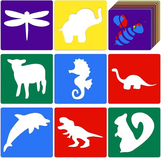 24 PCS Animal Stencils, 8 Inch Drawing Stencils Chalk Template Large Washable Reusable Jungle Animals Themed Primary Shape Template for Learning Painting DIY Craft