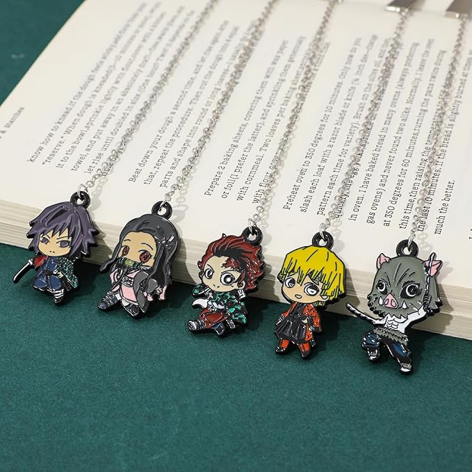 Anime Tanjiro Nezuko Bookmark Set, 5-Piece Metal Cartoon Hashira Bookmarks for Readers, Students, Anime Fans, Book Lovers,Reading Accessories (5pc Demon)