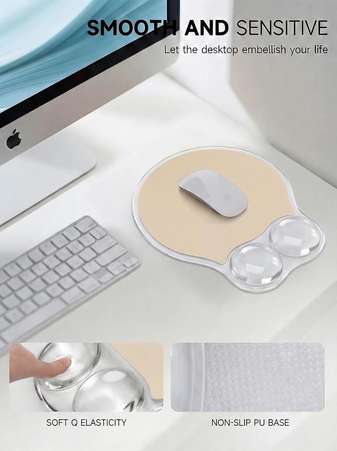 Ergonomic Gel Mouse Pad Wrist Rest Support for Desk, PU Base, Smooth Surface, Crystal Gel Cushion, Non-Slip Stability, Mousepad for Office/Home/Study Skin Tone AMP-03
