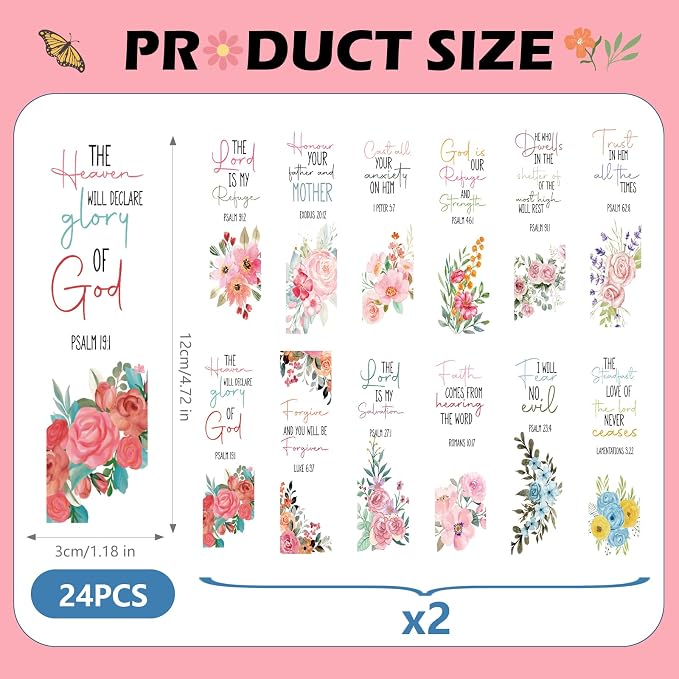 UV DTF Bookmark Wraps - 24 Sheets Bible Verse UV DTF Stickers for Blank Acrylic Bookmark, Christian Inspirational Quotes Cold Transfer Sticker DIY Bookmarks Decorations Gift for Book Lovers