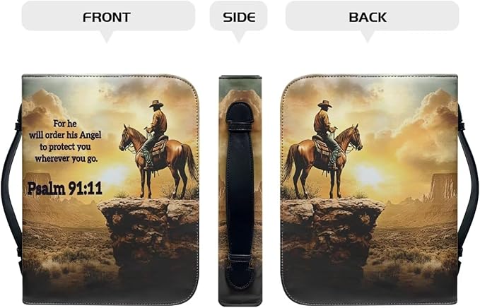 PU Bible Covers for Men Large Size Bible Case Bible Bag with Leather Bookmark (Set of 1),Western Cowboy Scripture,Large