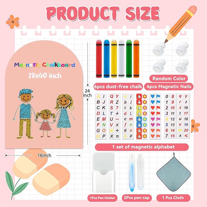 Magnetic Arch Wall Decal for Kids,Upgraded Thickened Magnetic Chalkboard for Most Wall,Suitable for Home Decoration Wallpaper and Children's Game Room (Camel Pink, 16" W x 24" H)