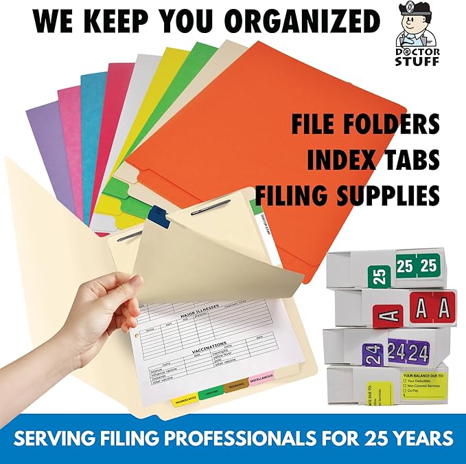 White File Folders, USA Made, Doctor Stuff, No Fasteners, Durable 11pt, Reinforced End Tab File Folders, Colored Office & Medical Charts and Patient Chart, Box of 100