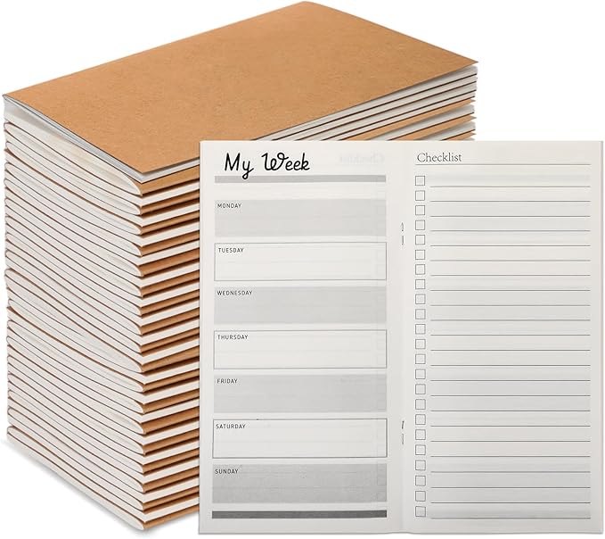 Qilery 30 Pcs 2026-2027 Daily Weekly Planner Bulk Employee Appreciation Gifts Small Pocket Journal to Do List Goals Notepad for Patient Access Week Nurse Team Coworkers Teacher (Kraft Paper Color)