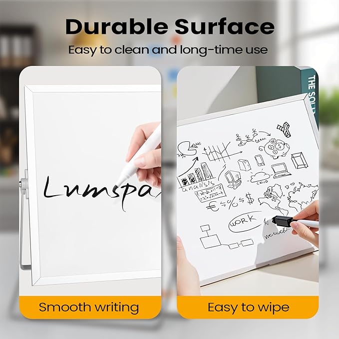 Desktop Whiteboard with Stand, 16" x 12" Double-Sided Dry Erase Board with Stand, Portable Stand White Board for Office, Home, School
