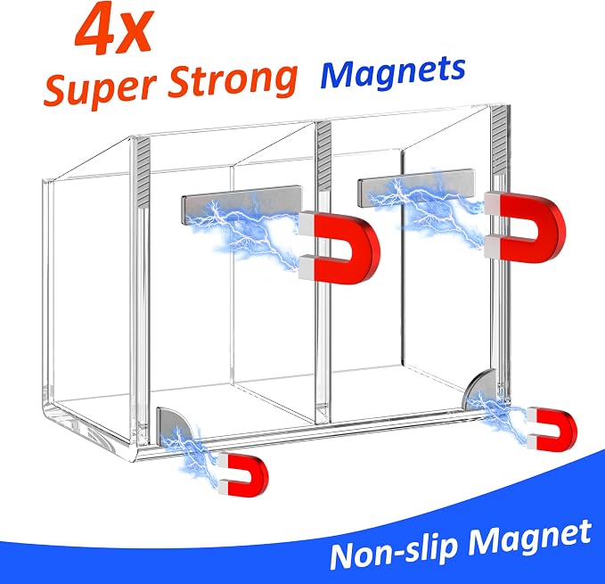 FUCDTEFC Magnetic Dry Erase Marker Holder for Whiteboard, Non-slip Acrylic Strong Magnet Pen Holder for Desk Fridge Refrigerator, Locker Organizer Storage Accessories,Clear Pencil Cup Marker Organizer