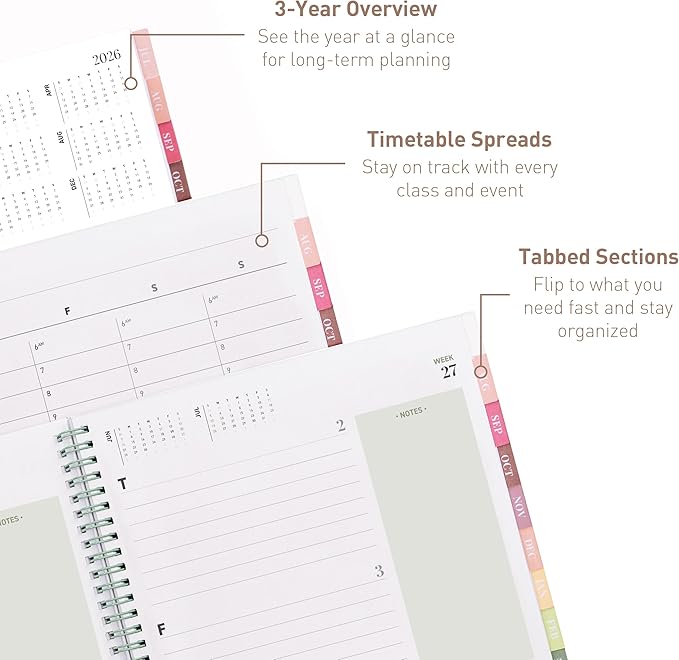 Rileys Academic Planner 2026-2027, Daily, Weekly & Monthly Planner, July 2026 - June 2027, Student Notes Pages, Twin-Wire Binding, Weekly Agenda for School & Work (8.5 x 11-Inches, Classic, Green)