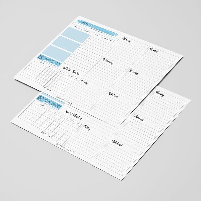 Weekly Planner Pad Tear Off (Magnetic) Full Year Productivity Planner, 50 Undated Sheets for Daily Schedule, To-Do Lists, Habit Tracking, Academic Planning, and Work Agenda (8.5 x 11 Inches, Blue)