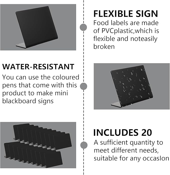 Mini Chalkboard Food Labels 20-Pack - 4x3 Inch L-Shaped Blackboard Signs for Restaurants, Wedding Reception, Birthday Party, Dessert Table with 7 Color Chalk Pens & Cleaning Cloth