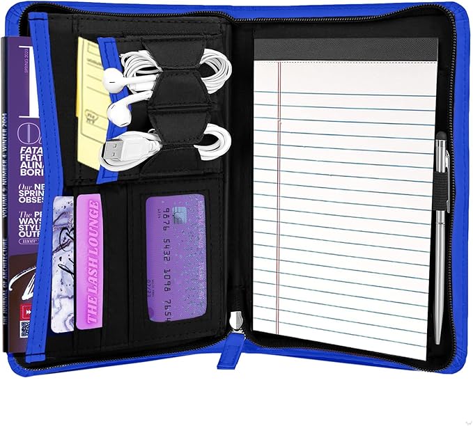 Junior Padfolio Portfolio with 5 x 8 Writing Pad, A5 Business Portfolio Binder Folder Organizer Multi-Function Combination Case for Men Women, Royal Blue