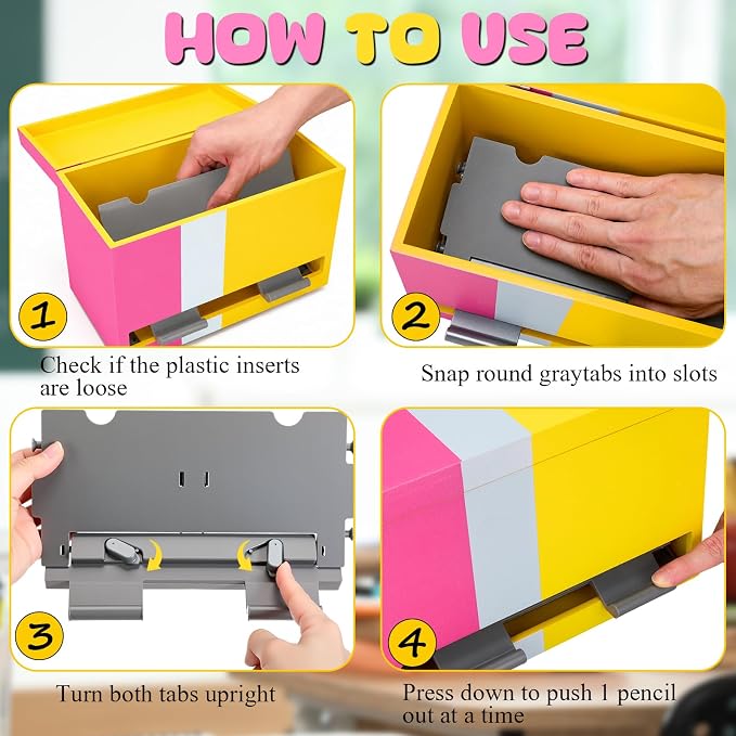 Yalikop 1 Pc Wooden Pencil Dispenser for Classroom Pastel Wood Pencils Holder for up to 200 Pencils Reusable Straw Dispenser for Home Office Teachers Supplies Storage (Stripe,Pink,Yellow)