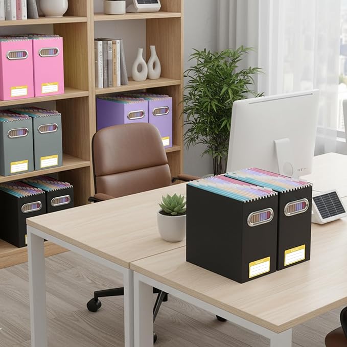 BALEINE File Organizer Box, Cardboard File Folder Organizer with Handle for Letter Size, Portable Collapsible Hanging Filing Box for Home Office Document Storage (8 Pack, Black)