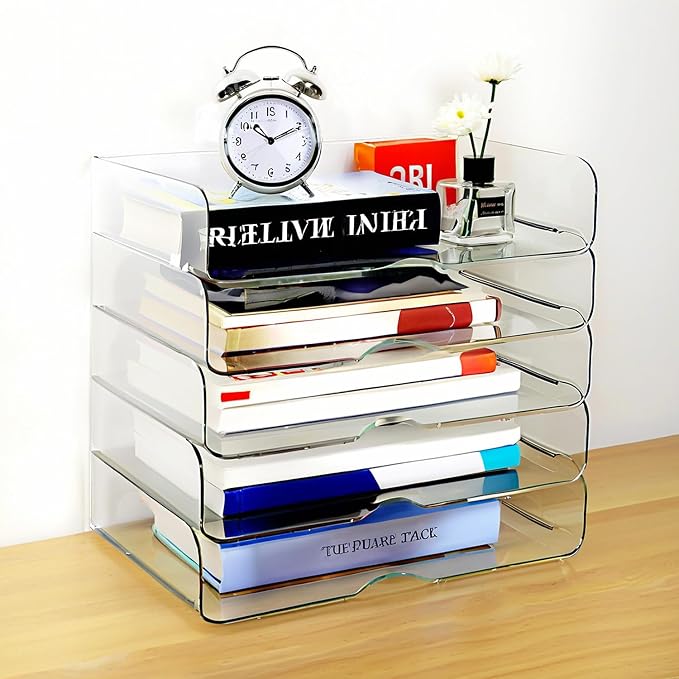 DCA Large Capacity Desk Organizer, 4 Tier Paper Organizer, File Organizer for Desk, Stackable Paper Tray for Office, Home and School