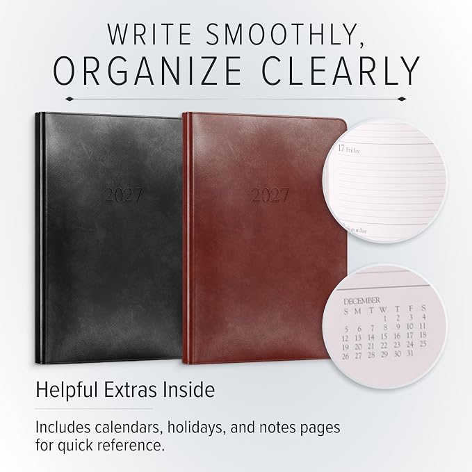 Gallery Leather Desk Weekly Monthly Planner 2027, Elegantly Bound Calendar Planner and Notebook with Stylish Gold-Gilded Page Edges, 12 Months - Floral Latte - 8x5.5"