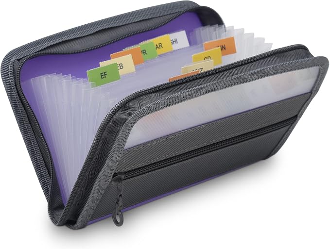 NAFY Small Accordion File Organizer,A6 Size 13 Pockets Coupon Receipt Holder Organizer wallet with Zipper,8X5.3 Inches Portable Accordion Expanding Folders Wallet for Coupon,Receipt,Bills,Cash(Purple)