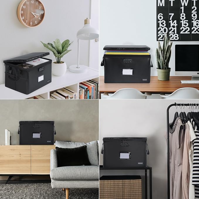 DEEGO Fireproof Document Box, Water-Resistant File Organizer Box with Lock for Document Safe, Collapsible File Organizer with Handle, Filing Cabinets for Home Office for Hanging Letter/Legal Folder