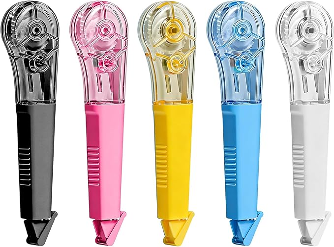 5-Pack Correction Tape Pen, 5mm Wide White Out Tape Roller with Adjustable Core, Smooth Grip Correction Eraser Pen for School Student Office Supplies, 19.69ft Each, Instant Dry & Stretch Resistant
