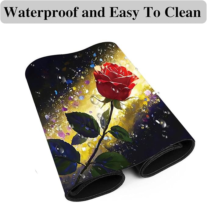 Mouse Pad Gaming Mousepad 31.5x11.8 Inch XXL Large + Coasters,Desk Mat with Stitched Edges, Non-Slip Rubber Base, Thick Mouse Pad for Computer, Laptop, Office & Home - Glitter Rose Flower