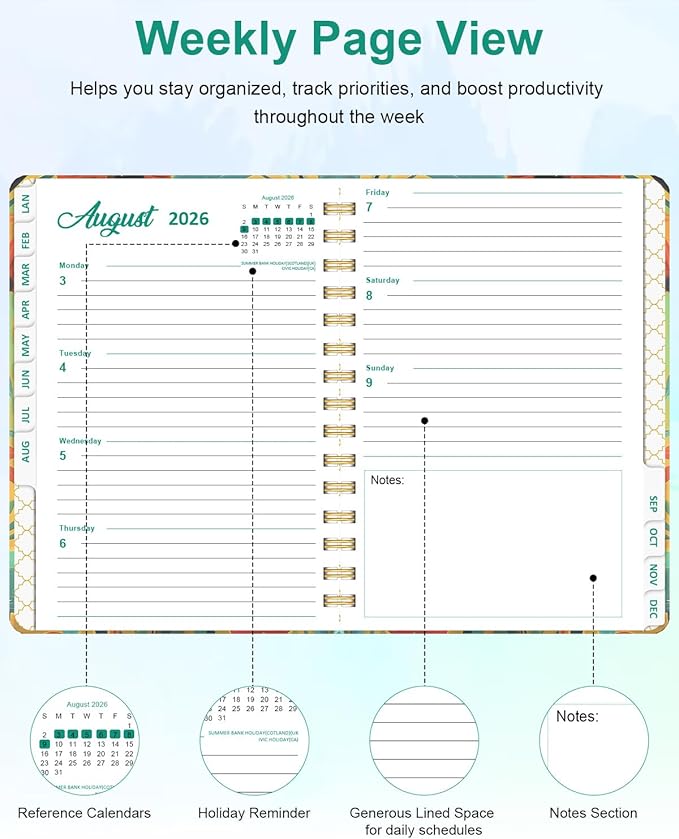 2026 Weekly and Monthly Planner - 2026 Hardcover Calendar Planner, Jan. 2026 - Dec. 2026, Daily Agenda Book with Tabs, Twin-Wire Binding, Back Pocket, School Teacher Student Supplies, A5(6.3" x 8.5") (Dog)