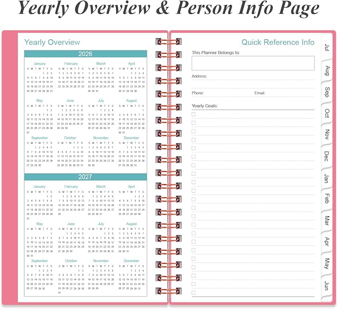 2026-2027 Pocket Planner/Calendar - 2026 Planner from July 2026 - June 2027, Planner 2026-2027 with 12 Tabs, Twin-Wire Binding, Inner Pocket, 3.75" x 6.75, Pink