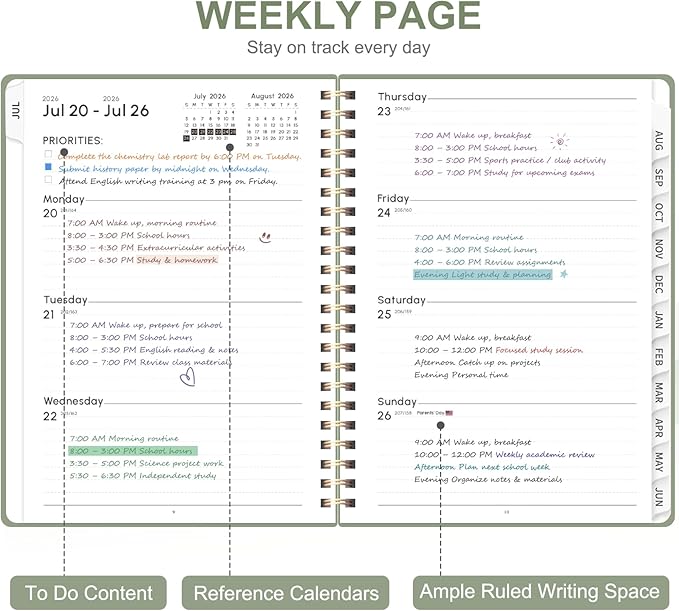 Planner 2026-2027, Academic Weekly and Monthly Calendar Planner, July 2026 - June 2027, Hardcover Planning Agenda Book for Desk Accessories and School Supplies - A5 Size (6.3'' x 8.5'')