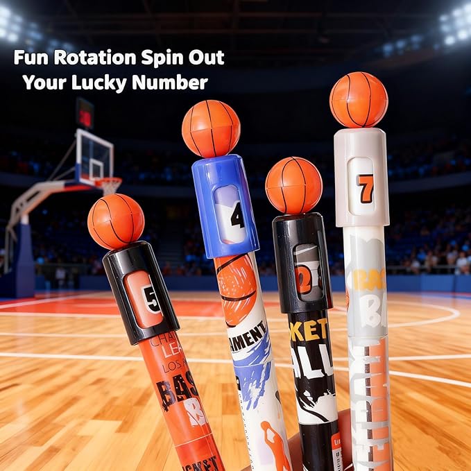 Pack 8 Funny Spin Basketball Rollerball Pens, Erasable Gel Pen Blue Ink 0.5mm, Rotatable Sports Pen, Slam Dunk Design for Boys School Office, Basketball Fans, Clubs,