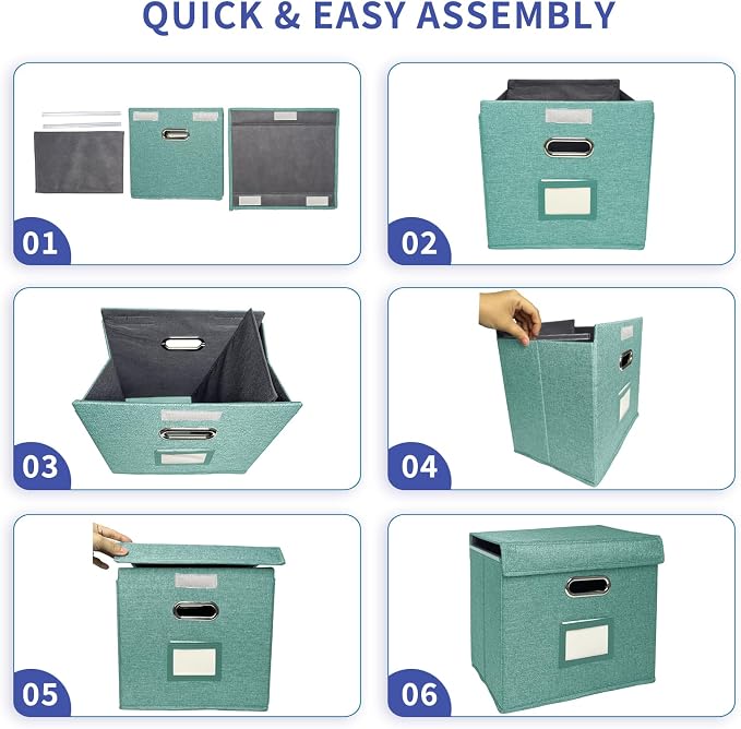 4 Pack Hanging File Folder Box with Lid, Durable Letter Size Filing Storage Box, Sturdy File Holder with Cardboard Support PVC Rails for Office Home Organizer, Green